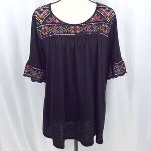 Tempted Hearts Embroidered Peasant Top Womens Plus Size 3X Ruffle Sleeve